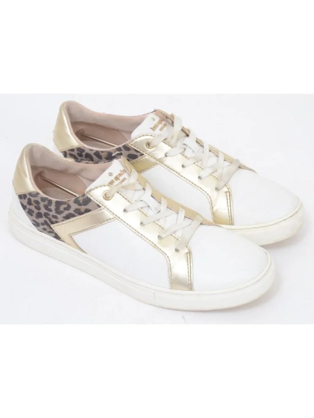 Kate Spade Dash Women's 9.5B Leopard Print Sneakers White Gold Accent Leather